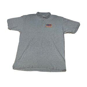 Anvil Knitwear USA logo patch polo shirt mens large collared short sleeve gray